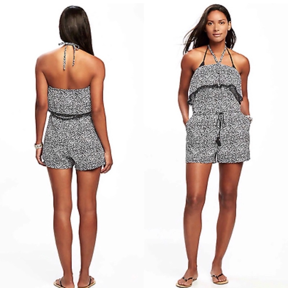 Old Navy Black and White Patterned Romper